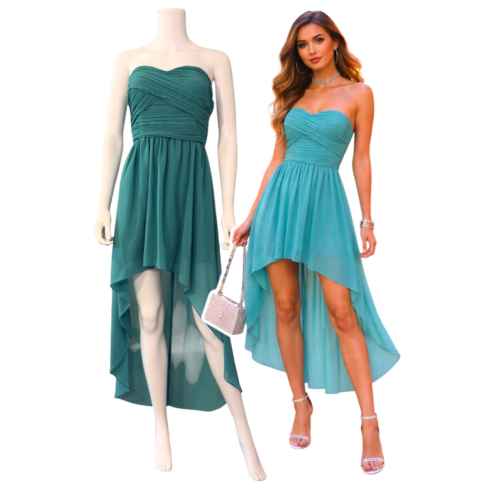 Delia's Y2k Teal Strapless Bi-Level Dress Size Medium Juniors Fairycore Goddess